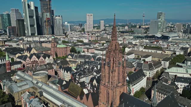 Tall spire of the imperial Cathedral of Saint Bartholomew, Frankfurt