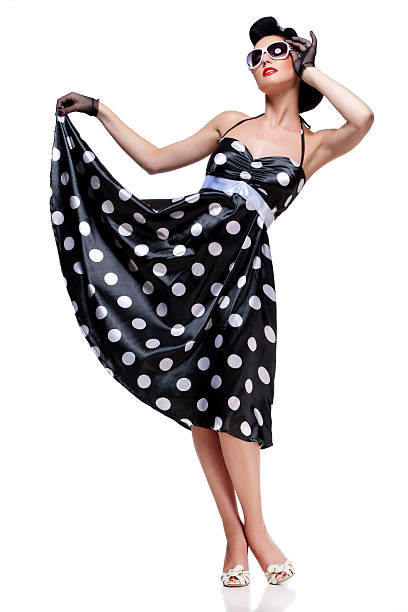 stylish brunette young beautiful caucasian woman posing, isolated over white, retro styling pics for classic pin up poses stock pictures, royalty-free photos & images