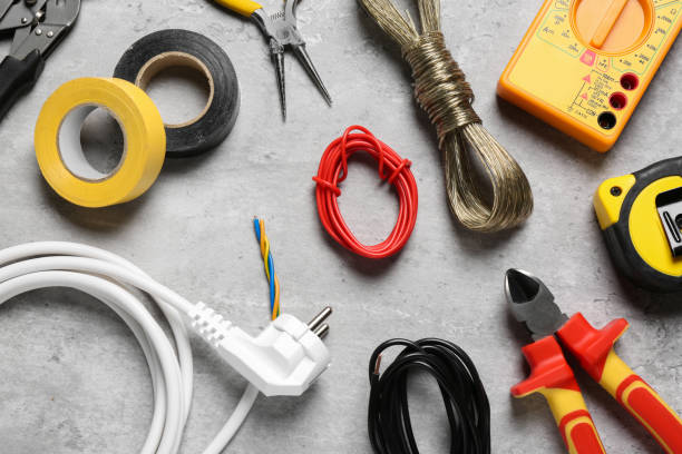 istock New wires and electrician's tools on grey table, flat lay 1771353145