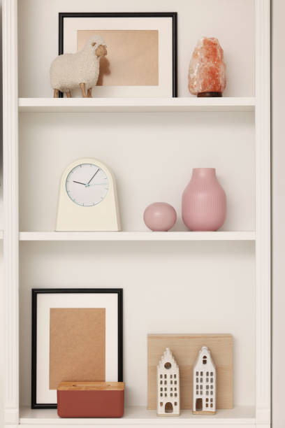 istock Shelves with different decor indoors. Interior design 1771353663