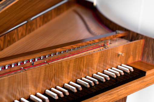 Wooden harpsichord keyboard with black keys