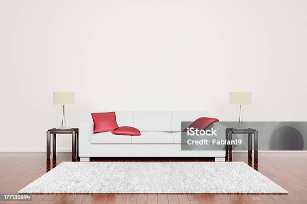 Weiße Sofa Mit Roten Kissen Stockfoto und mehr Bilder von Teppich - Teppich, Weißer Hintergrund, Wohnzimmer