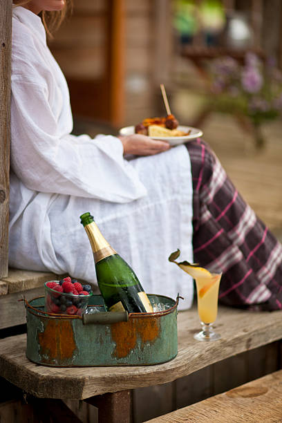 istock Woman with champagne breakfast 177136211