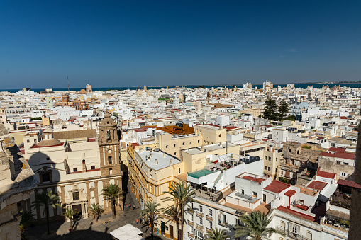 view from the cathedral in Cadiz over the city and the ocean
