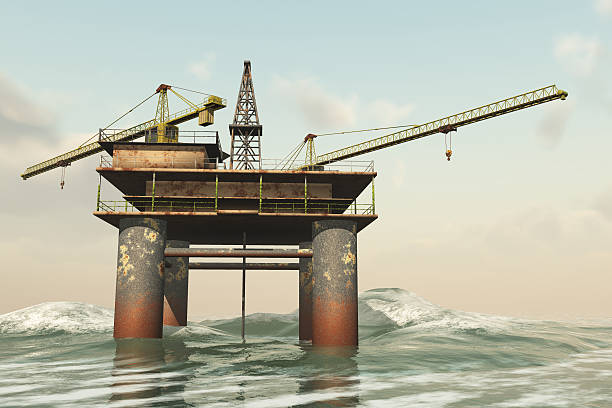 Abandoned marine oil rig stock photo