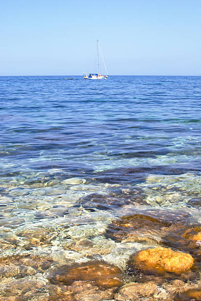 sea landscape with white yacht stock photo