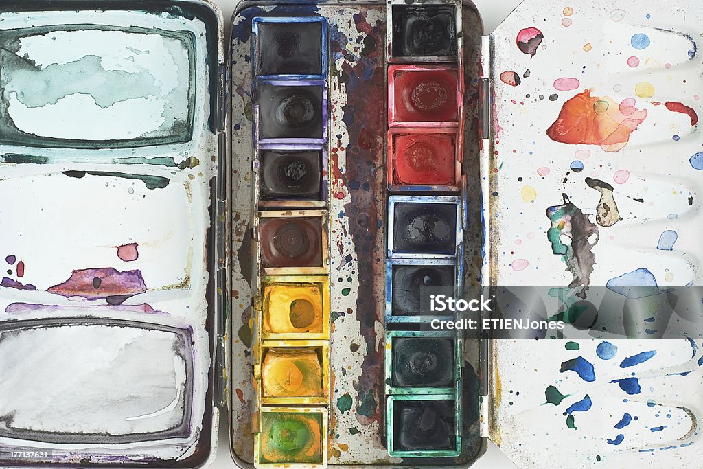 Watercolor Tray Watercolor Tray as Symbol of Inspiration Learning and Creativity Art Stock Photo