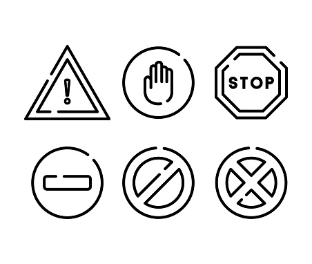 Prohibitions concept vector line icons  stop, forbidden