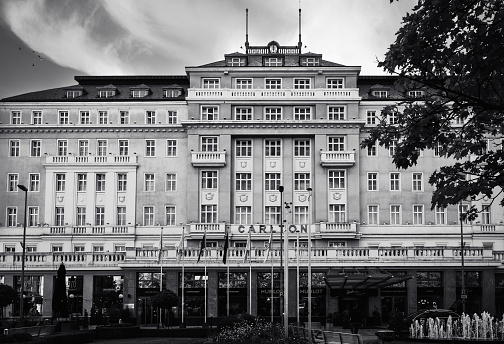 Hotel Carlton, Hviezdoslavovo namestie Bratislava in black and white