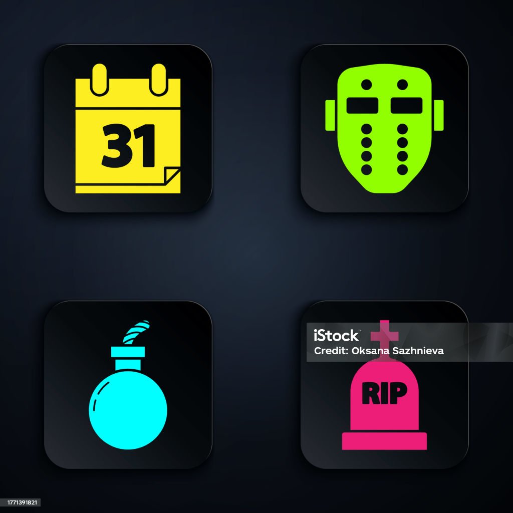 Set Tombstone With Rip Calendar With Halloween Date 31 October Bomb