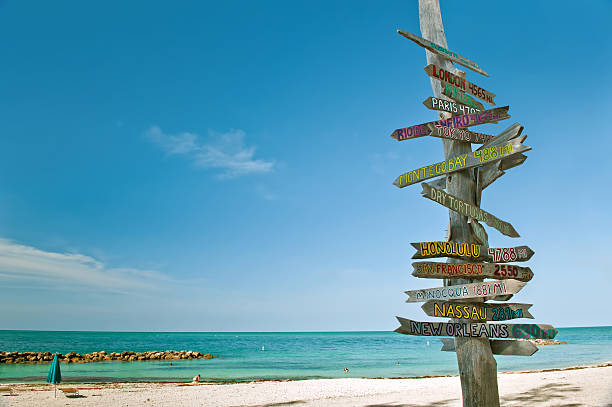 istock mileage milepost on beach in key west florida 177139907