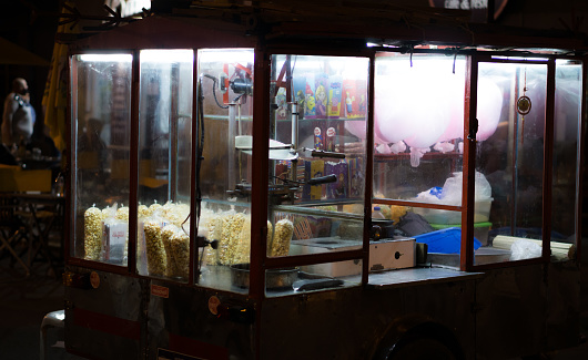 Necochea, Buenos Aires, Argentina. February 9, 2021. Sweet food cart, common in Argentina.