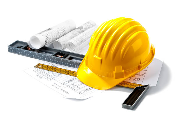 martwa natura z twardy kapelusz i projekty - work tool blueprint construction helmet zdjęcia i obrazy z banku zdjęć