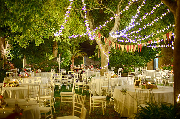 istock Outdoor garden party setting at night 177141296