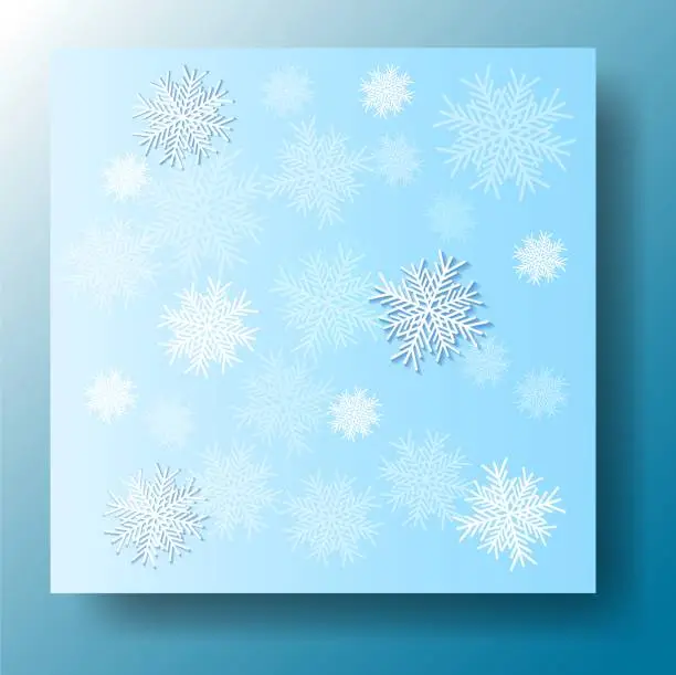 Vector illustration of Cute falling snow flakes illustration. Wintertime speck frozen granules. Snowfall sky white teal blue wallpaper. Scattered snowflakes december theme