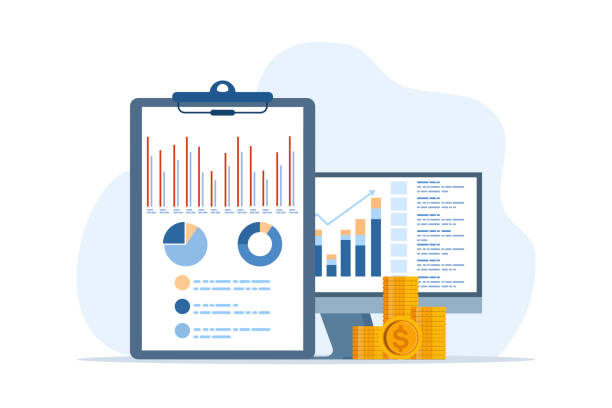 ilustrações, clipart, desenhos animados e ícones de conceito contábil ou financeiro, plano de negócios e orçamento, analista, contador, economia, cálculo e análise de orçamento pessoal ou empresarial, gestão de receitas financeiras, ilustração vetorial plana. - arrangement asia backgrounds balance