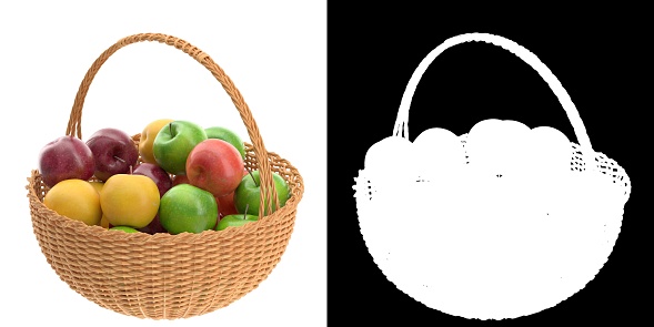 3D rendering illustration of some apples in a woven basket