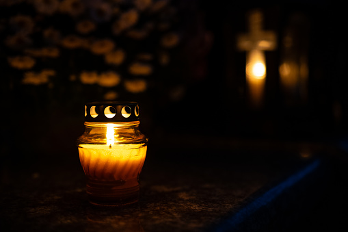 Lanterns on the grave. Shallow depth of field