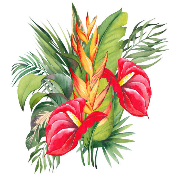 istock Tropical bouquet with red lily and heliconia flowers. 1771446193