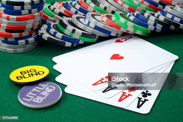 Four Aces And Chips On A Green Felt Stock Photo - Download Image Now - Casino, Casino Worker, Chance