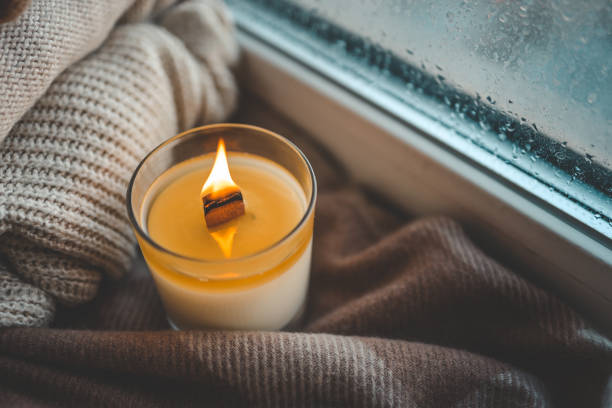 istock Burning candle in home interior, autumn aesthetics 1771452630