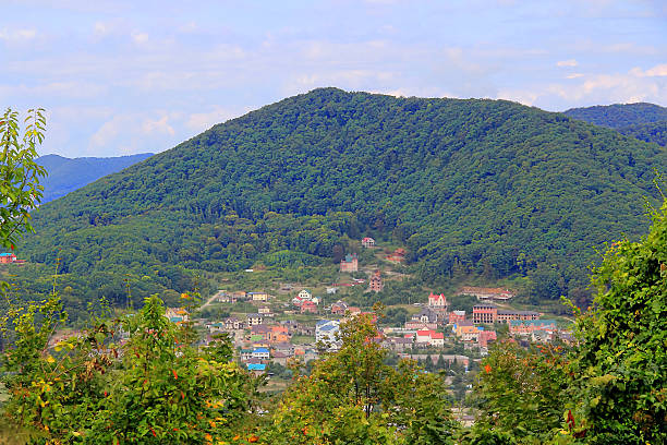 istock Landscape with Caucasus mountains and small town 177147383