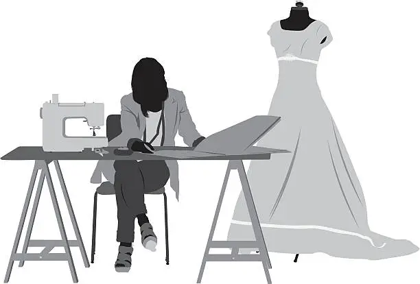 Vector illustration of Silhouette of a female fashion designer at wotk