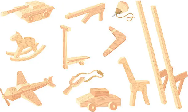 Vector illustration of Vintage Wooden Toys