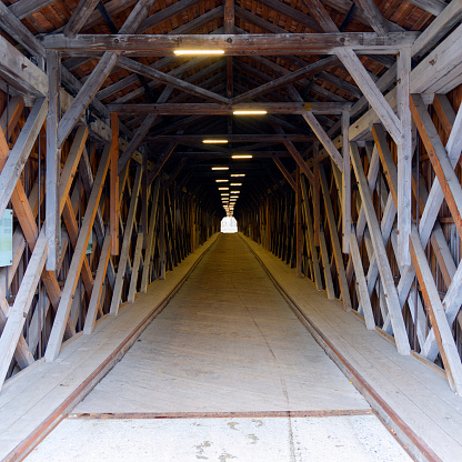 Vaduz, liechtenstein - interior of the last wooden bridge over the Rhine river. HQ photo