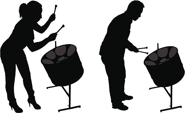 Steel Drum Players Silhouettes vector art illustration
