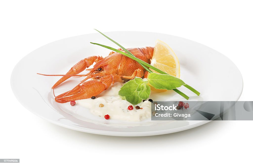 Aragosta su un piatto bianco - Foto stock royalty-free di Alla griglia