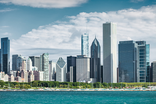 Chicago skyline at sunny summer day, Chicago, Illinois, USA.