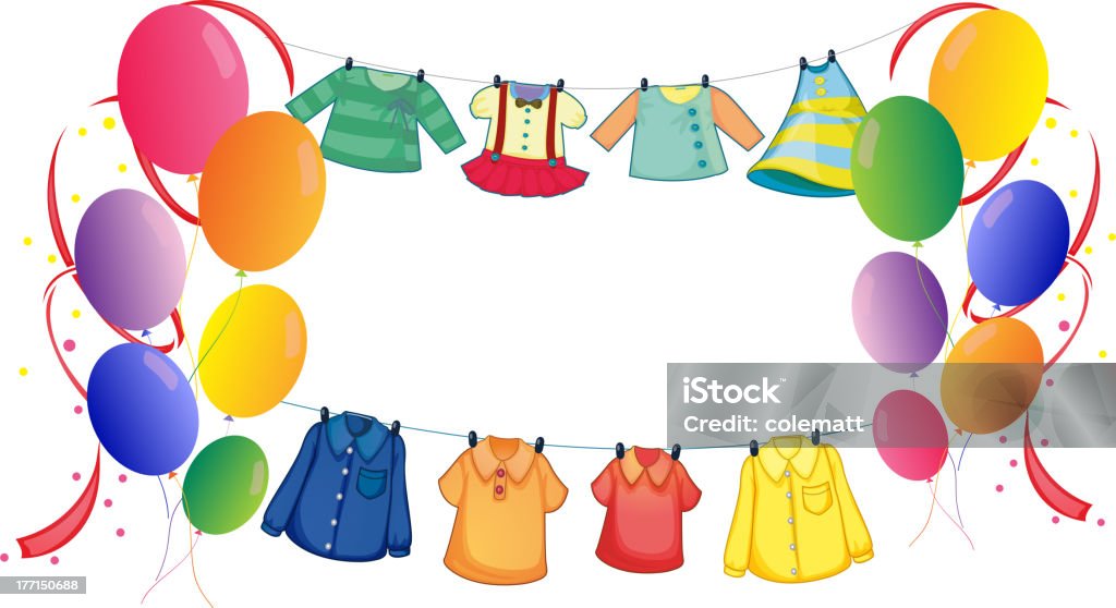 Roupas com balões coloridos suspensos - Vetor de Amarelo royalty-free