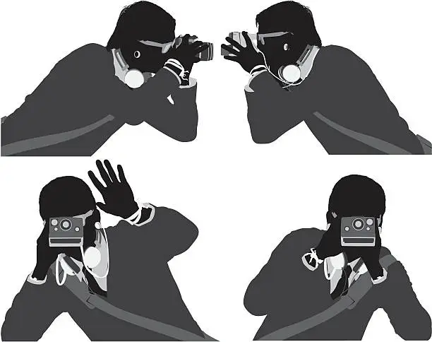 Vector illustration of Multiple silhouette of a male photographer