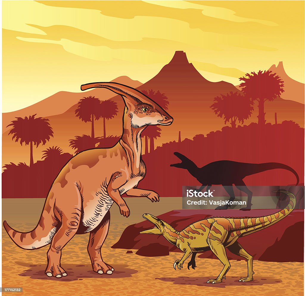 Due Raptors caccia - arte vettoriale royalty-free di Dinosauro