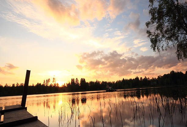 istock purple sunset over a lake in mid Sweden 177154649