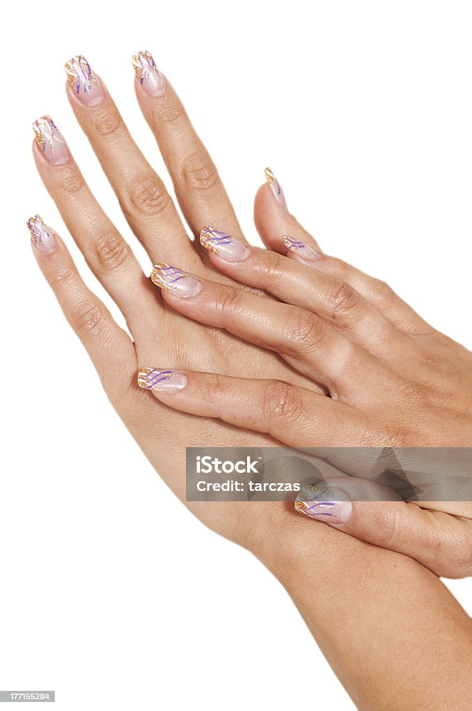 Donna con unghie dipinti a mano - Foto stock royalty-free di Adulto
