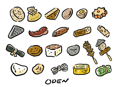 Oden Ingredients Hand Drawn Watercolor Style Illustration Set