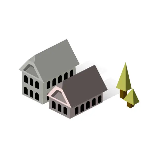 Vector illustration of Isometric European House - Destination Europe - Travel Spot - Locations - Places in Europe - European Architecture - Travel Rentals