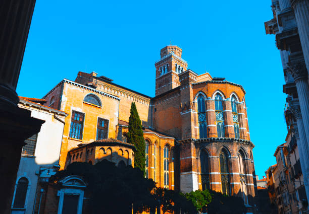 Venetian church made by red brick. Catholic church in Venice