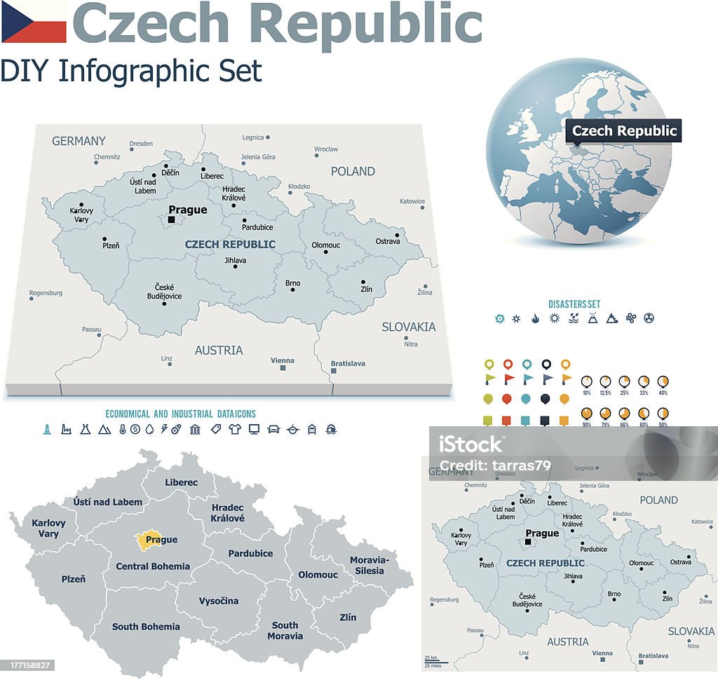 Tschechische Republik Karten mit Markern - Lizenzfrei Bericht Vektorgrafik