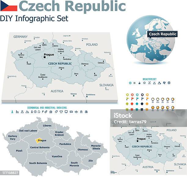 Tschechische Republik Karten Mit Markern Stock Vektor Art und mehr Bilder von Bericht - Bericht, Deutschland, Dreidimensional