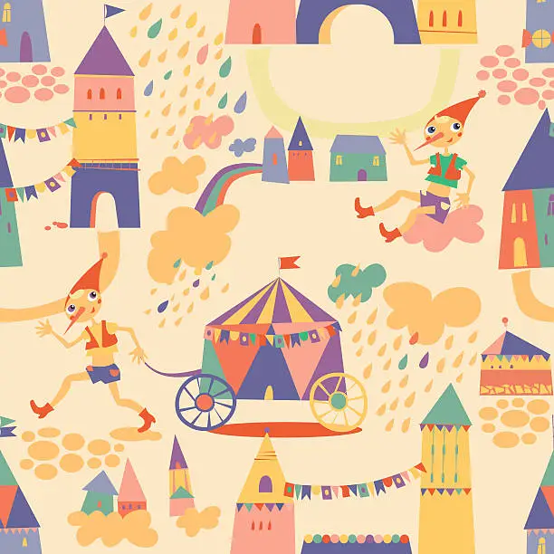 Vector illustration of Seamless pattern with houses for children's background.