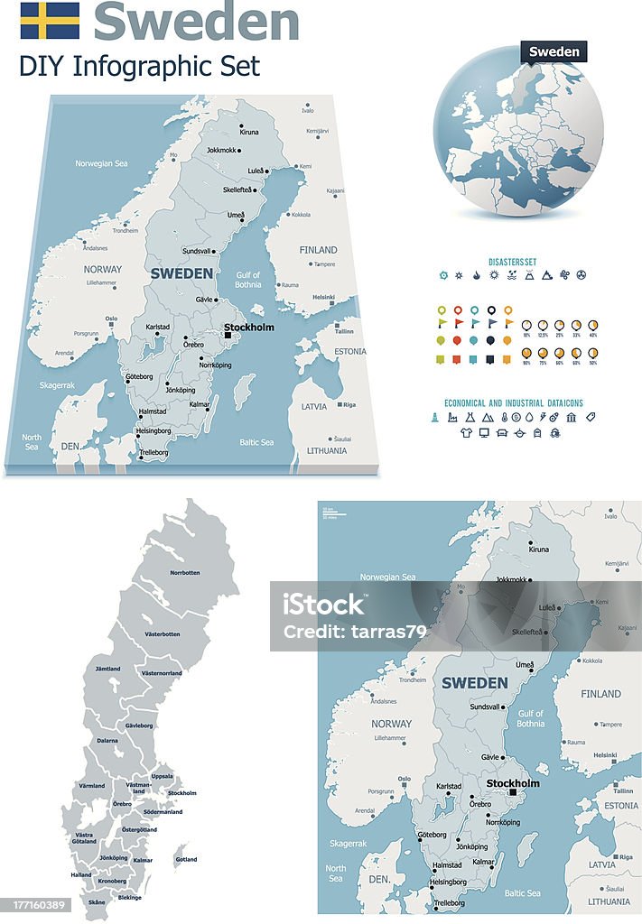 Suecia mapas con marcadores - arte vectorial de Accidentes y desastres libre de derechos