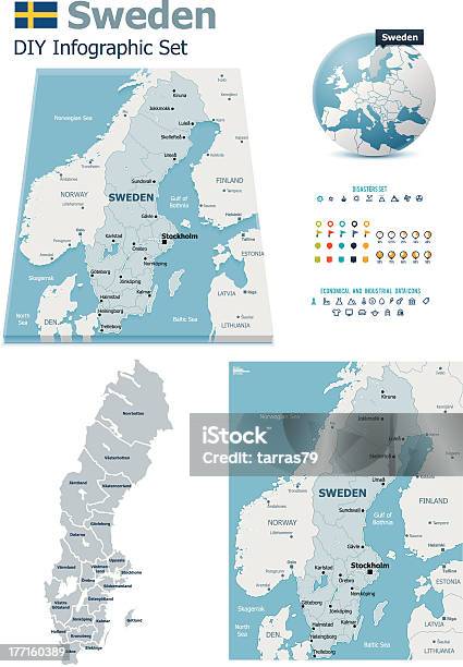 Ilustración de Suecia Mapas Con Marcadores y más Vectores Libres de Derechos de Accidentes y desastres - Accidentes y desastres, Azul, Bandera