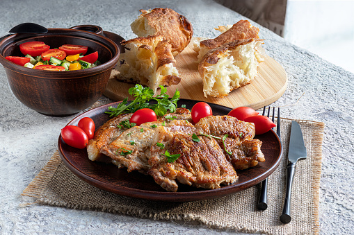 Pork chops. Hot meat dish. Healthy food, delicious homemade food