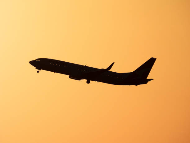 qantas b737 полет на закате - boeing стоковые фото и изображения