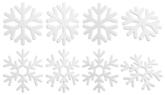 White snowflake set. 3D rendering