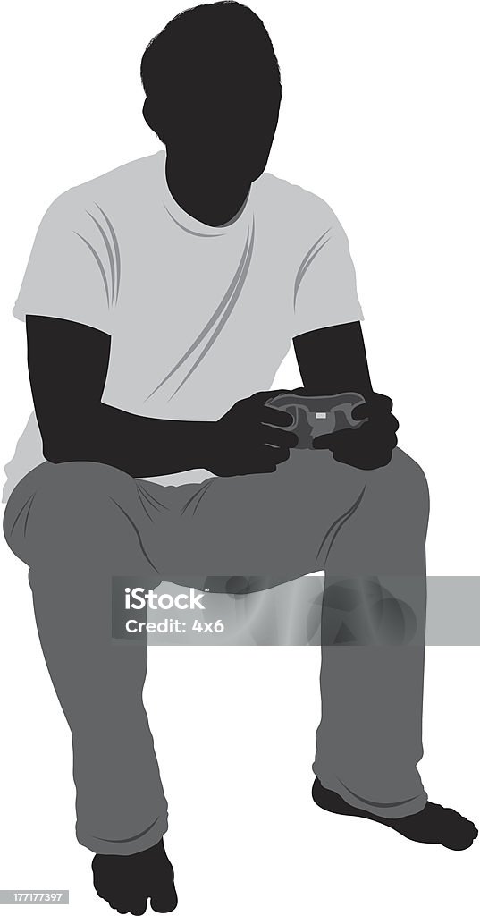 Silueta de un hombre jugando videojuegos - arte vectorial de Silueta libre de derechos