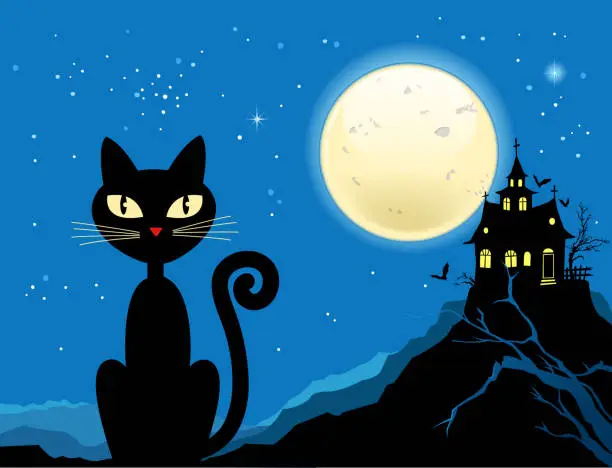 Vector illustration of halloween cat silhouette